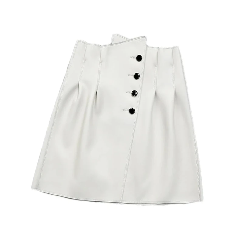 Adhdyuud Women Irregular Leather Mini Skirt High Waist Short Skirt Sexy Motorcycle Skirts White M