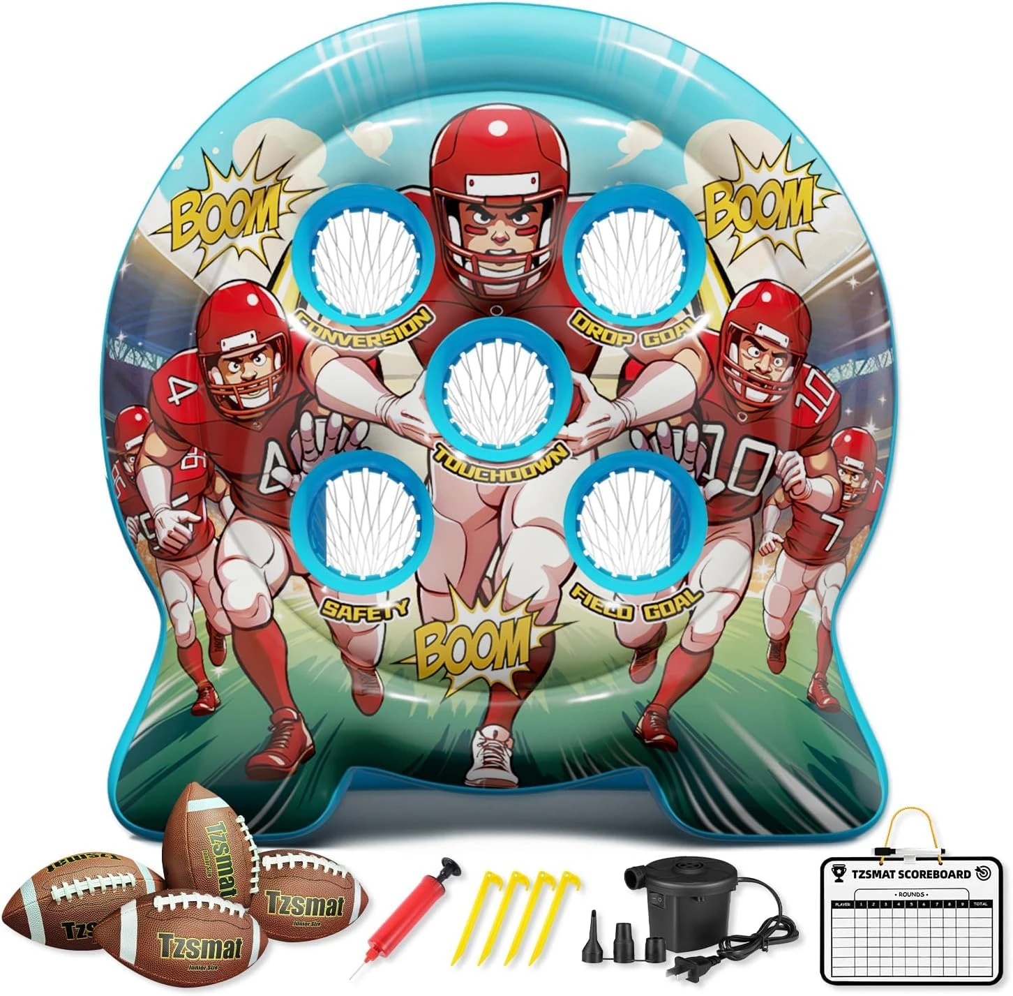 Kids Football Target Toss Game with Junior Size Football - Inflatable Throwing Target Toy - Fun Sports Carnival Party Game - Outdoor Game for Kids