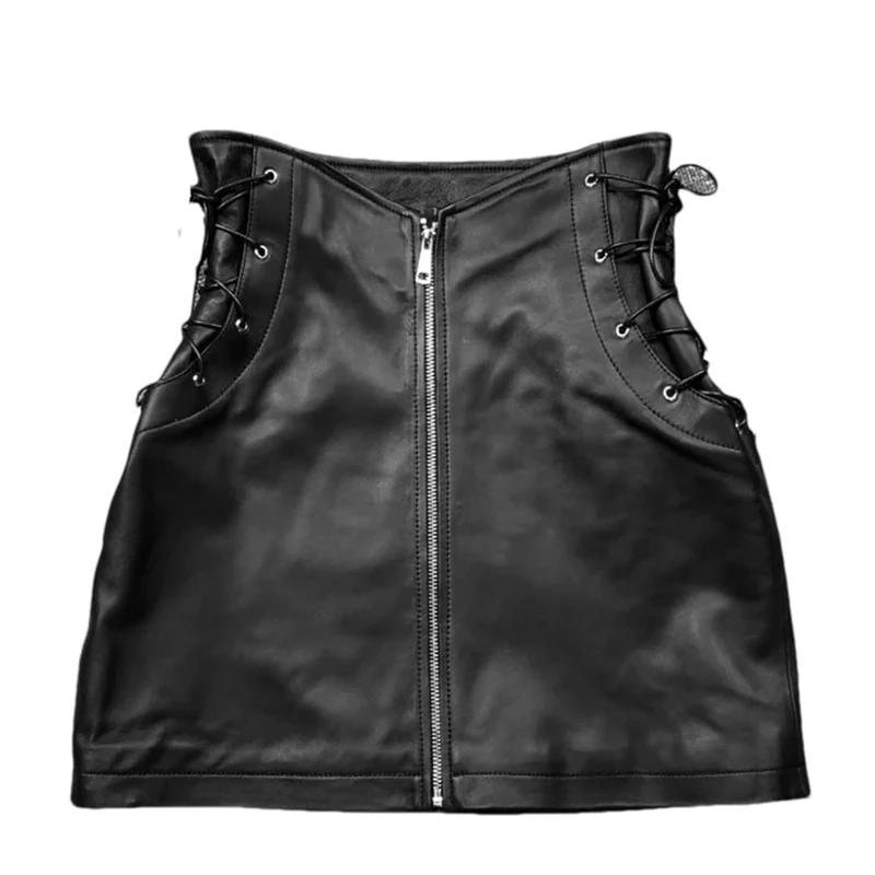 Adhdyuud Women Leather Zipper Skirt High Waist Strap Sexy Mini Skirt Vintage Casual Skirts Black XXL