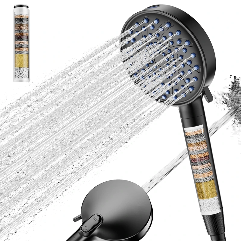 Cobbe Hard Water Filter Shower Head with 20 Stage Filter, High Pressure Shower Heads and Hose, 7 Spray Modes, Powerful Built-in Power Wash for Remove 99% of Chlorine, Reduces Dry Itchy Skin, Black