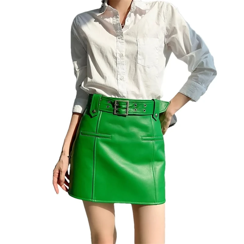 Adhdyuud Women Leather Motorcycle Skirt Slim Fit Mini Hip Skirt Vintage Casual Cargo Skirts Grass En8 XL