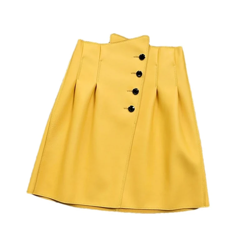 Adhdyuud Women Irregular Leather Mini Skirt High Waist Short Skirt Sexy Motorcycle Skirts Yellow M