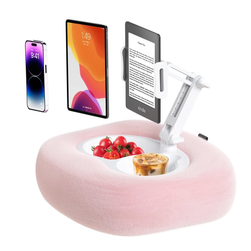 Kefotic Tablet Pillow Stand for Kindle, Phone Lap Holder with Snack Bowl, Hands Free Reading in Bed Accessories Compatible with Kindle Kobo iPad iPhone