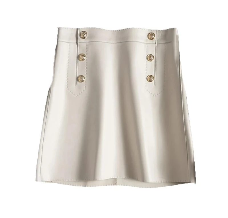 Adhdyuud Women Moda Leather Mini Skirts Slim Fit Zipper A-Line Skirts Vintage Casual Skirt White L