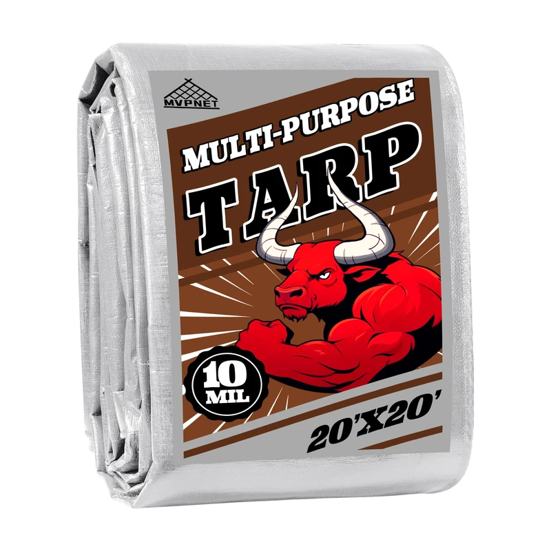 MVPNET Heavy Duty Waterproof Tarp 20x20 ft 10mil UV Resistant Silver/Brown