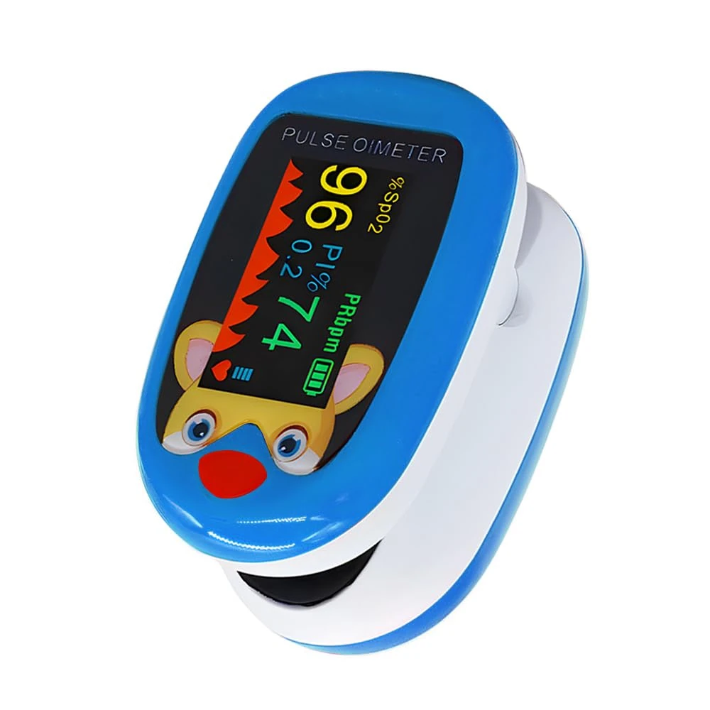 Children Fingertip Pulse Oximeter, Blood Oxygen Saturation Monitor for Child Kids, Portable Rechargeable Oxygen Monitor, 4 Direction Rotation Display (Blue)