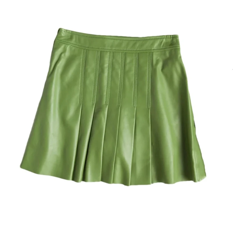 Adhdyuud Women Leather Mini Skirt Sexy Pleated A-Line Skirt Vintage Motorcycle Skirts En8 S