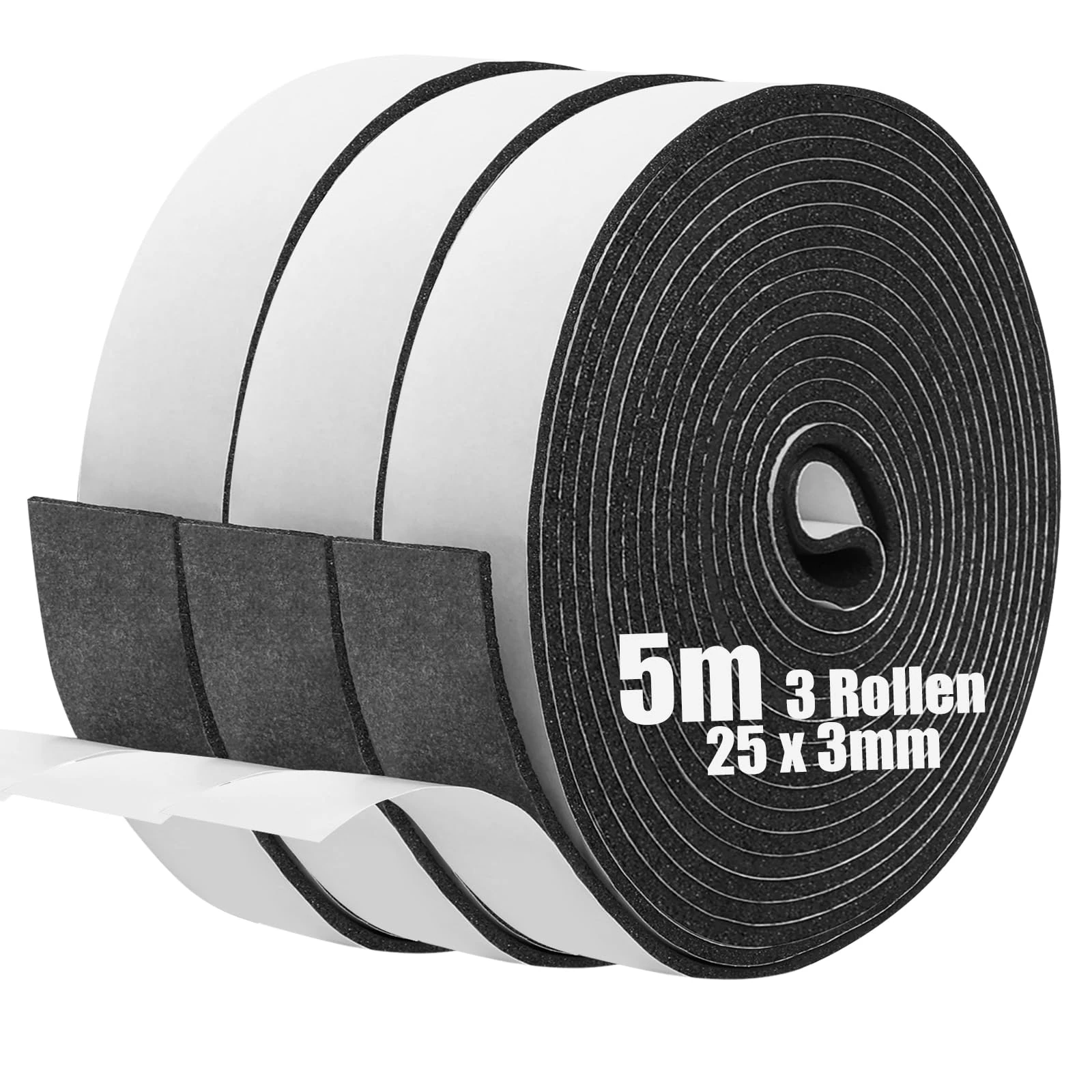 SDLDEER Foam Tape, Self Adhesive Foam Strip 25mm(W) X 3mm(T) X 5m(L) Weather Stripping Door Seal Strip, Draft Excluder for Windows Door, Anti-Collision, Weatherproof, Window Soundproofing(3 Rolls)