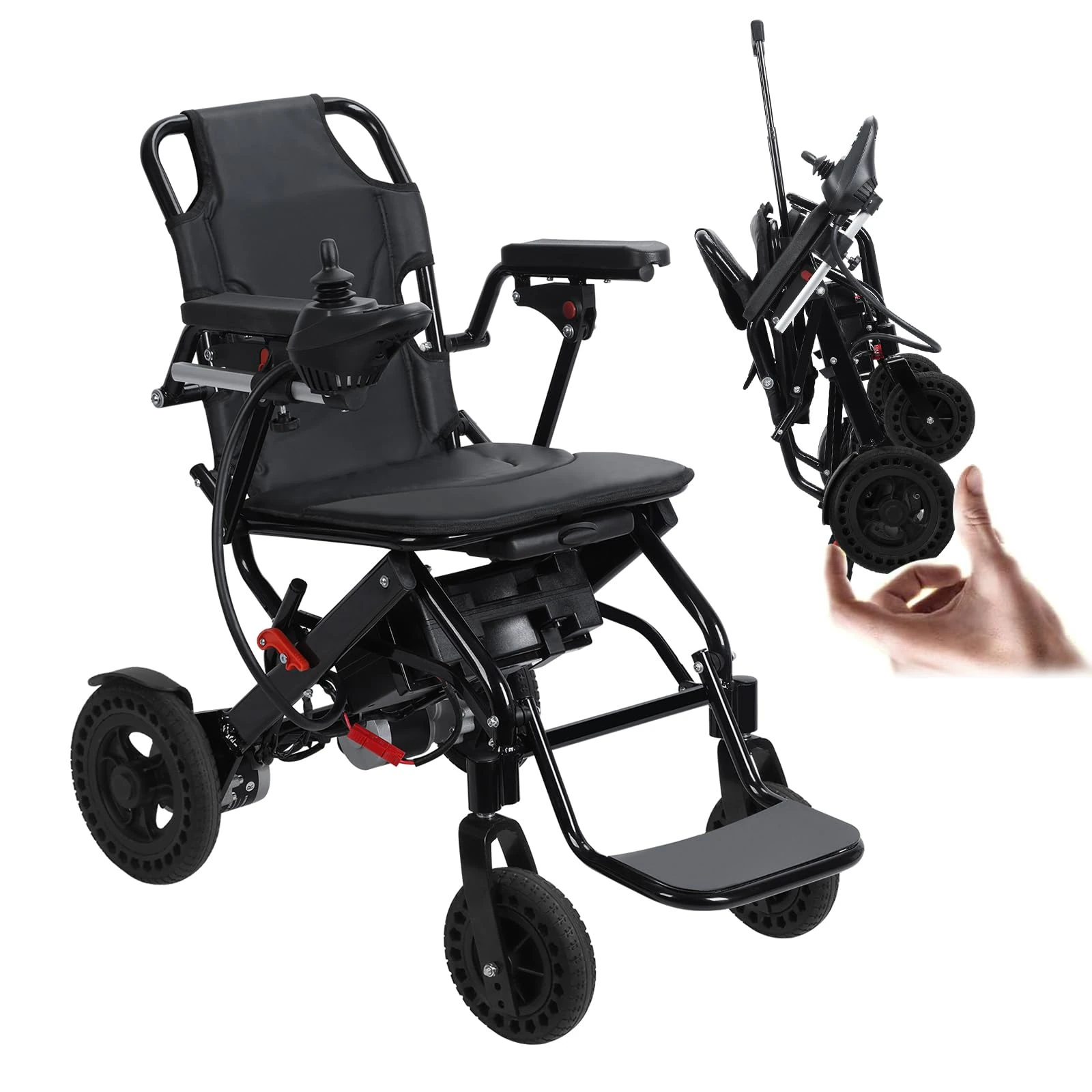500W Lightweight Electric Wheelchair, Foldable Electric Wheelchair for Adults, Airline-Approved Ultralight Folding Wheel Chair (22kg), 12-Mile Range, Anti-Tilt & Puncture-Proof Tires Black