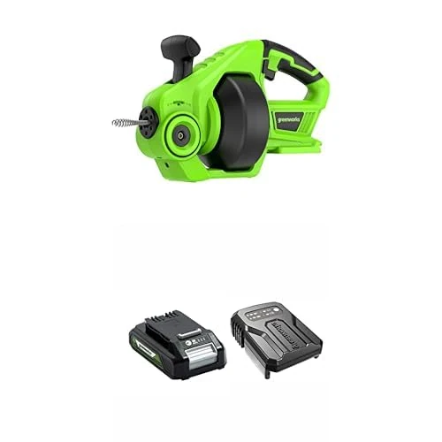 Greenworks G24DA Cordless Drain Auger 550rpm + 24V 2Ah Battery & Charger + 3 Year Guarantee