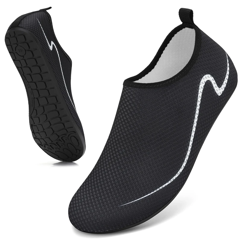 gitzing Water Shoes for Women Men Beach Quick-Dry Swim Aqua Socks Breathable Barefoot Shoes for Surfing Running Driving Pool YOG, Black 8 UK/42 EU