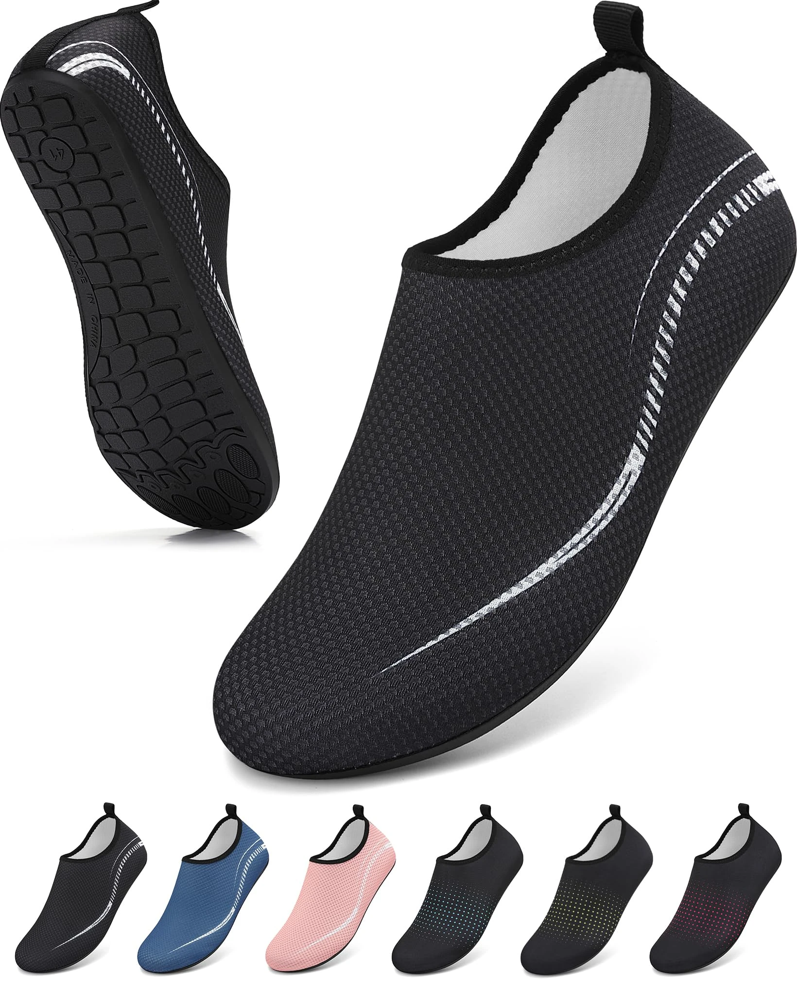 gitzing Water Beach Swim Shoes Women Quick Dry Sea Shoes Men Breathable Aqua Lightweight Barefoot for Surfing Running Driving Pool Yoga, Black 8 UK/42 EU