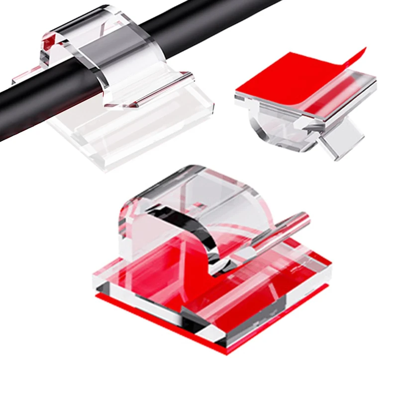 Yyyuluo 40PCS Transparent Self-Adhesive Cable Clips - Small Sticky Wire Organiser Hooks for Wall Desk Home Office Use - Cable Management Holder for Tidy Wires