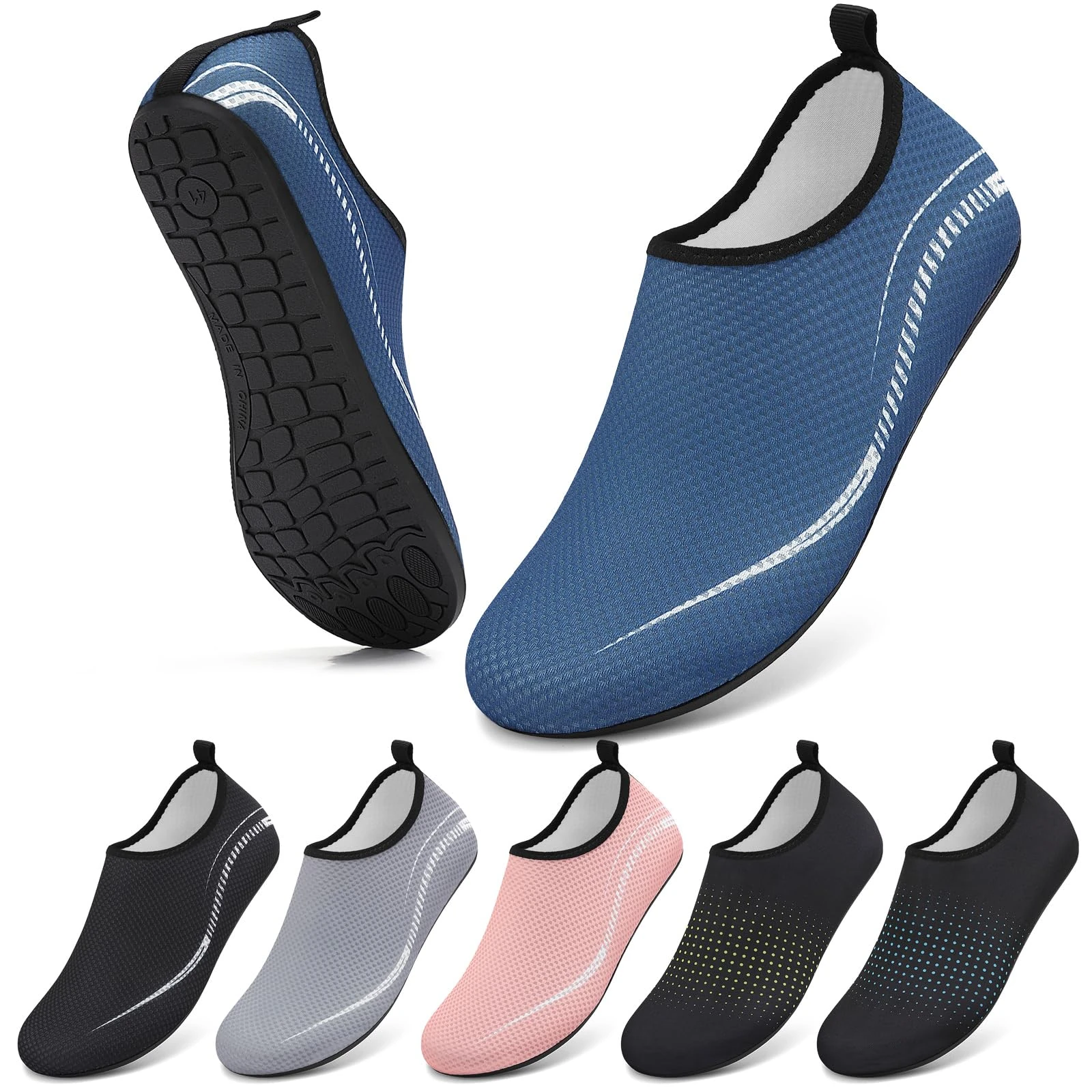 Water Shoes Beach Shoes for Women Men Swim Swimming Aqua Socks Barefoot Sea Pool Quick Dry Lightweight(996 Line Blue 8 UK /42 EU)