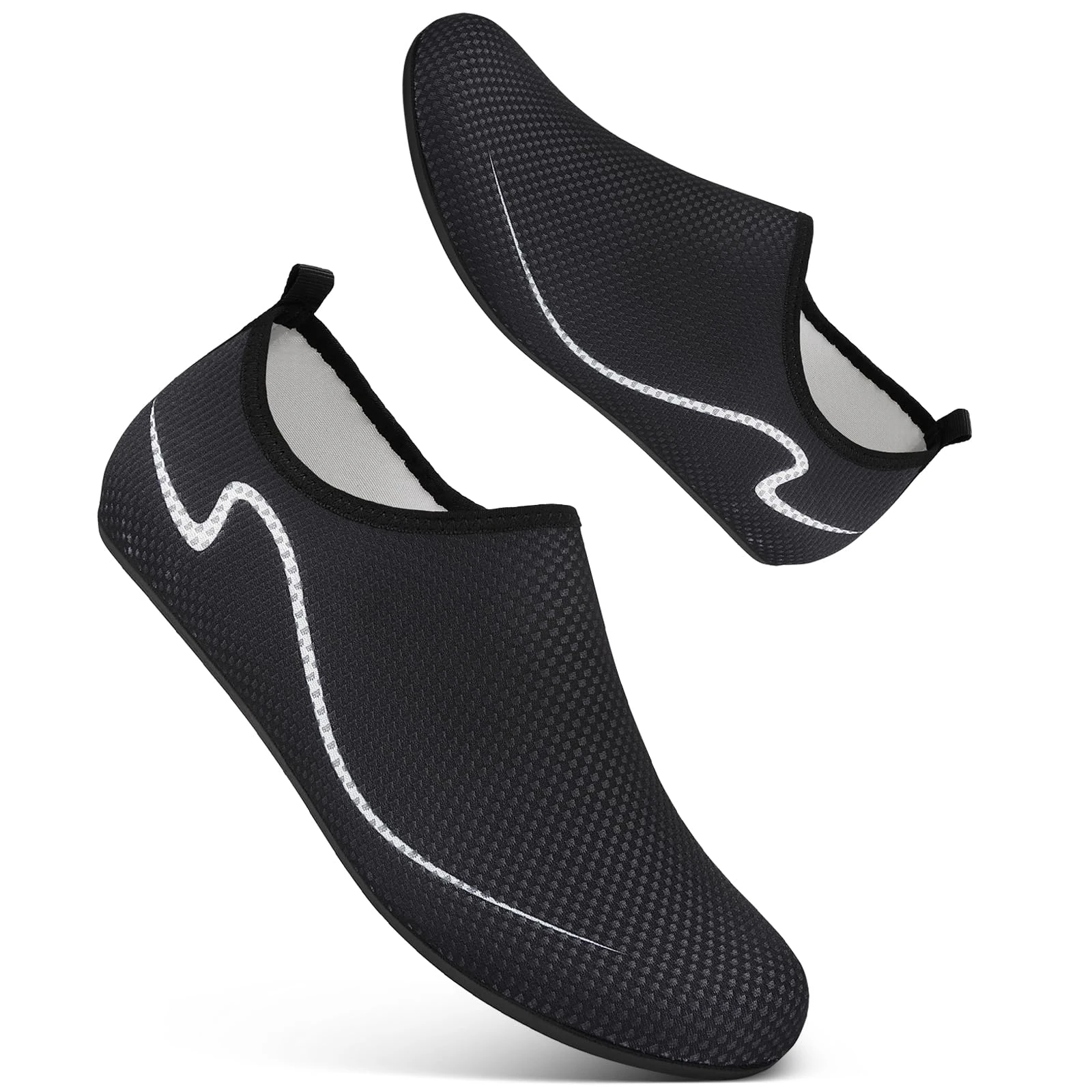 Beach Shoes Water Shoes Swim Swimming Aqua Socks Barefoot for Sea Pool Quick Dry Lightweight Women Men(Wave Black 8 UK /42 EU)