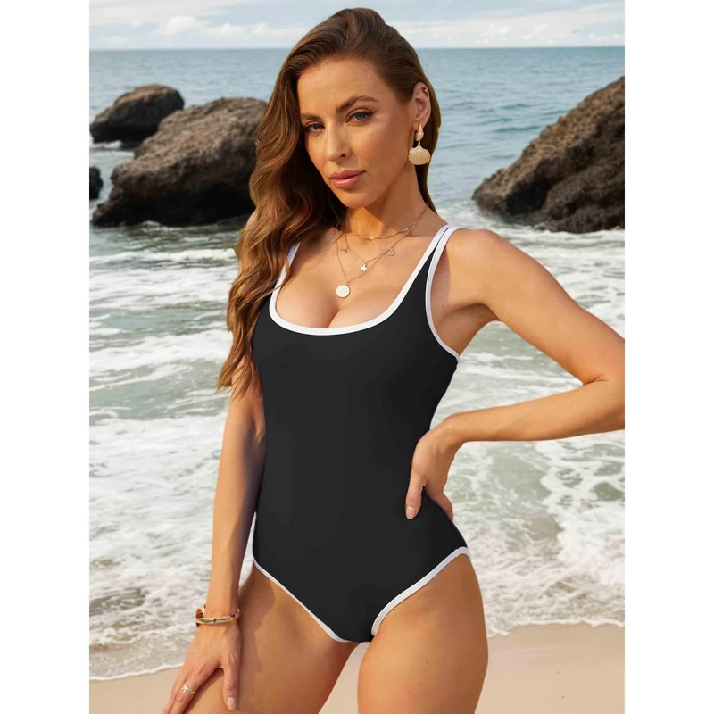 Generic Women's One Piece Swimsuit L2516ZW - Black Small Color Block