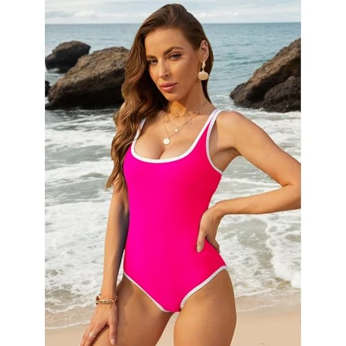 Generic One Piece Swimsuit - Rose Color Block, Wide Strap, Small