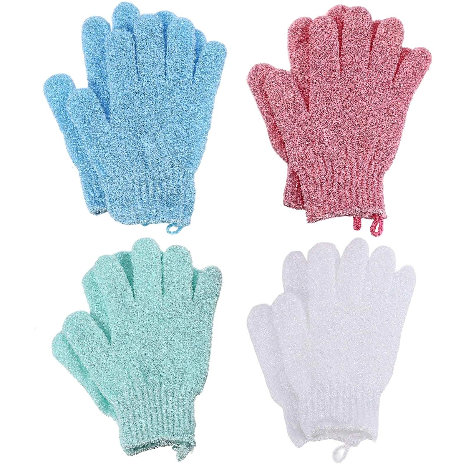 8 PCS Exfoliating Gloves, Exfoliating Mitt Body Exfoliating Wash Glove Dead Skin Remover Shower Body Scrub Gloves for Adults and Kids(Blue, White, Pink, Green)