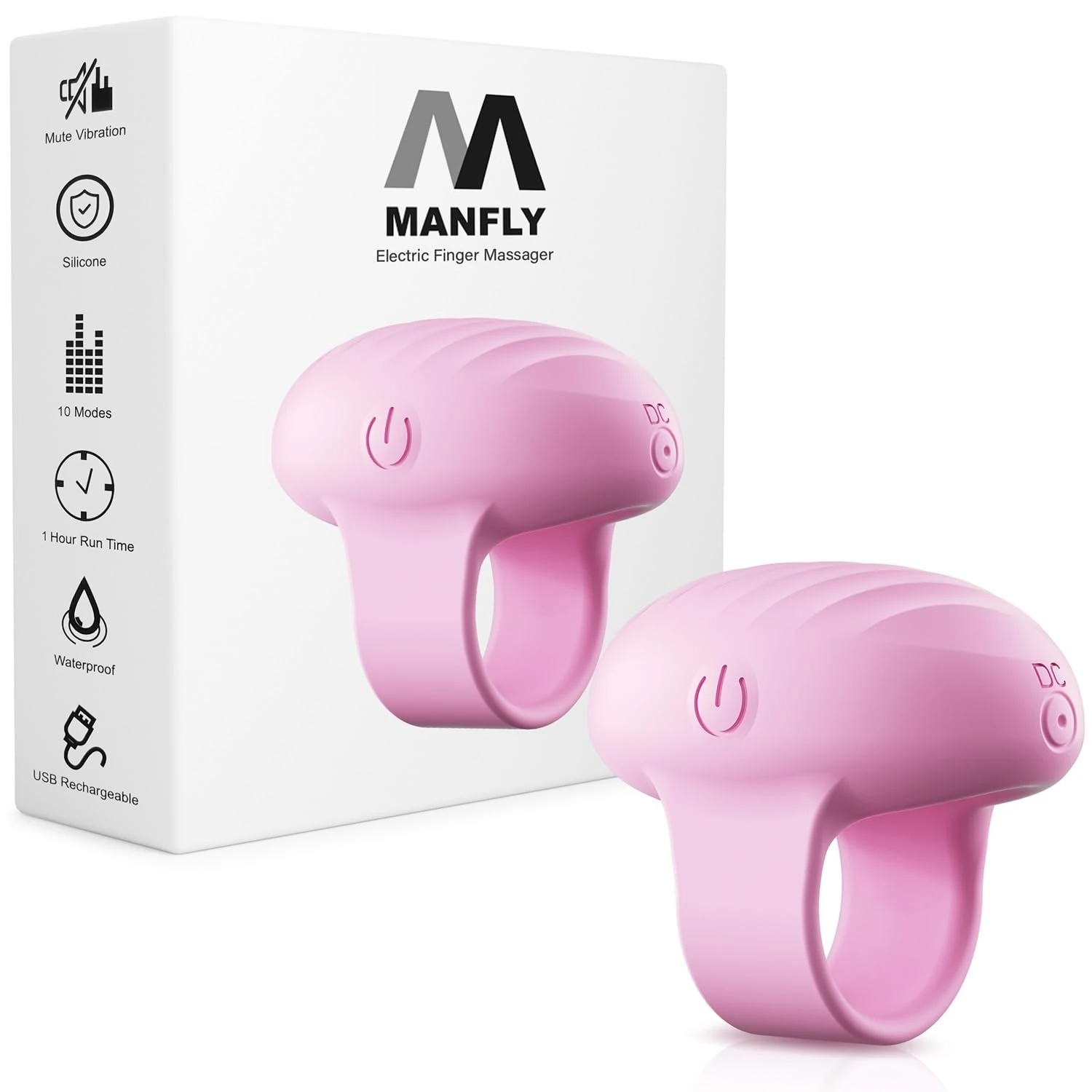 MANFLY Mini Finger Massager, Waterproof Rechargeable Portable Powerful Massage Ball (Pink)