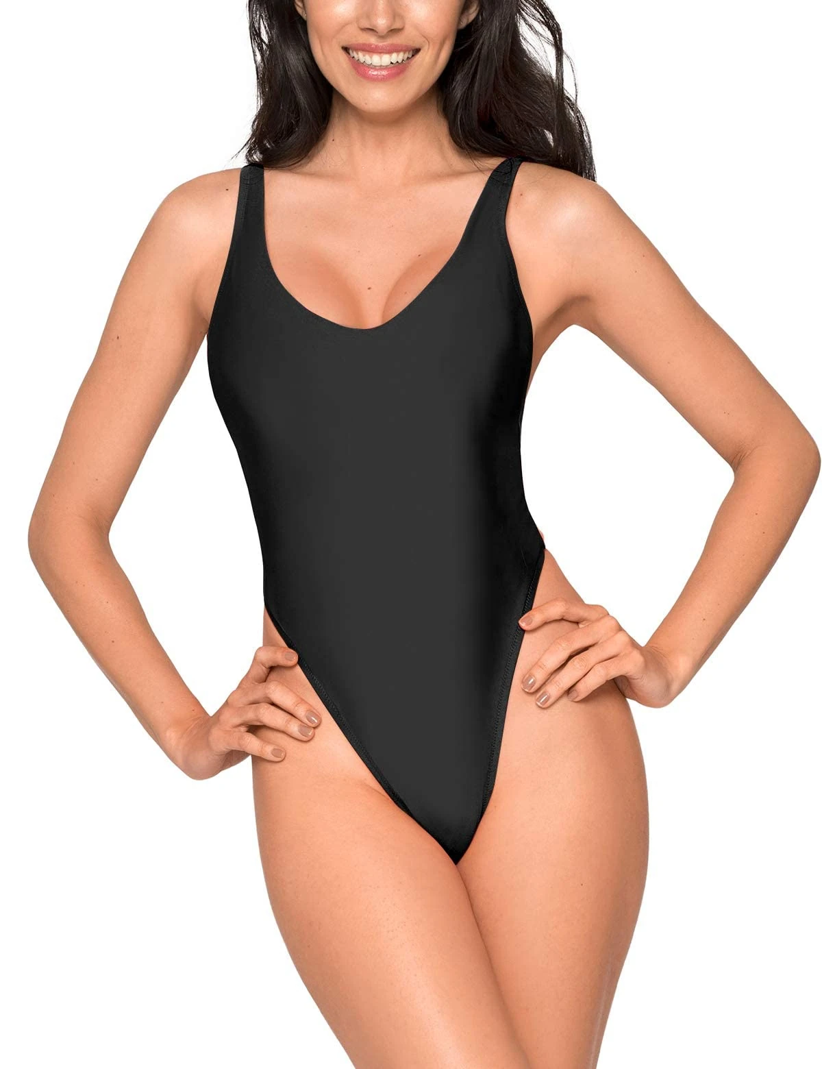 Ocean Blues Women's High Cut One Piece Swimsuit - Adjustable Straps & Cheeky Back Coverage Swimwear, Black, Size X-Large
