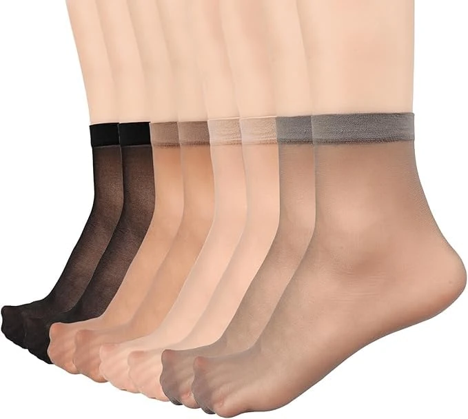 BROPAPA 12 Pairs Womens Sheer Ankle Socks Nude Stocking Summer Ultra Thin Cool See Through Silk Tights Socks for Women (12pairs(nude+black+gray+coffee))