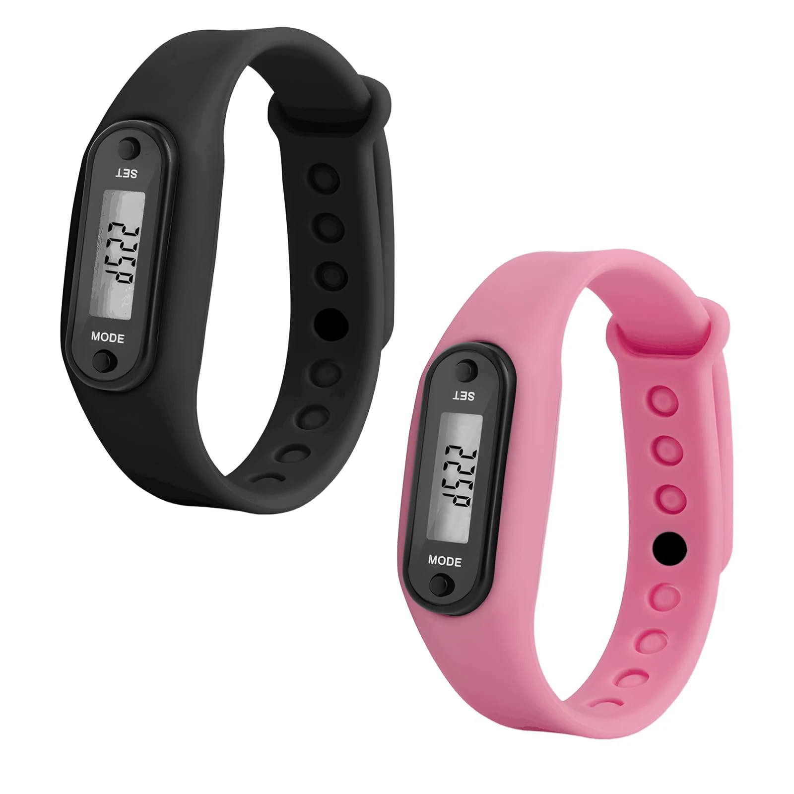2 Pieces Step Counter Watch for Women,Pedometer Watch with Step and Calories Waterproof Time Display Kids Fitness Tracker Unisex (Black and Pink)