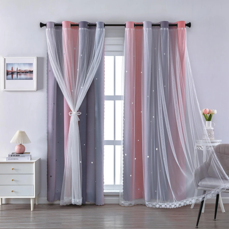 XiDi Girls Curtains for Bedroom 90 Inches Long 2 Panels Pink and Grey Rainbow Blackout Curtains for Little Girl Kids Room Decor Living Room, Princess Unicorn Wall Decals Drapes 52x90