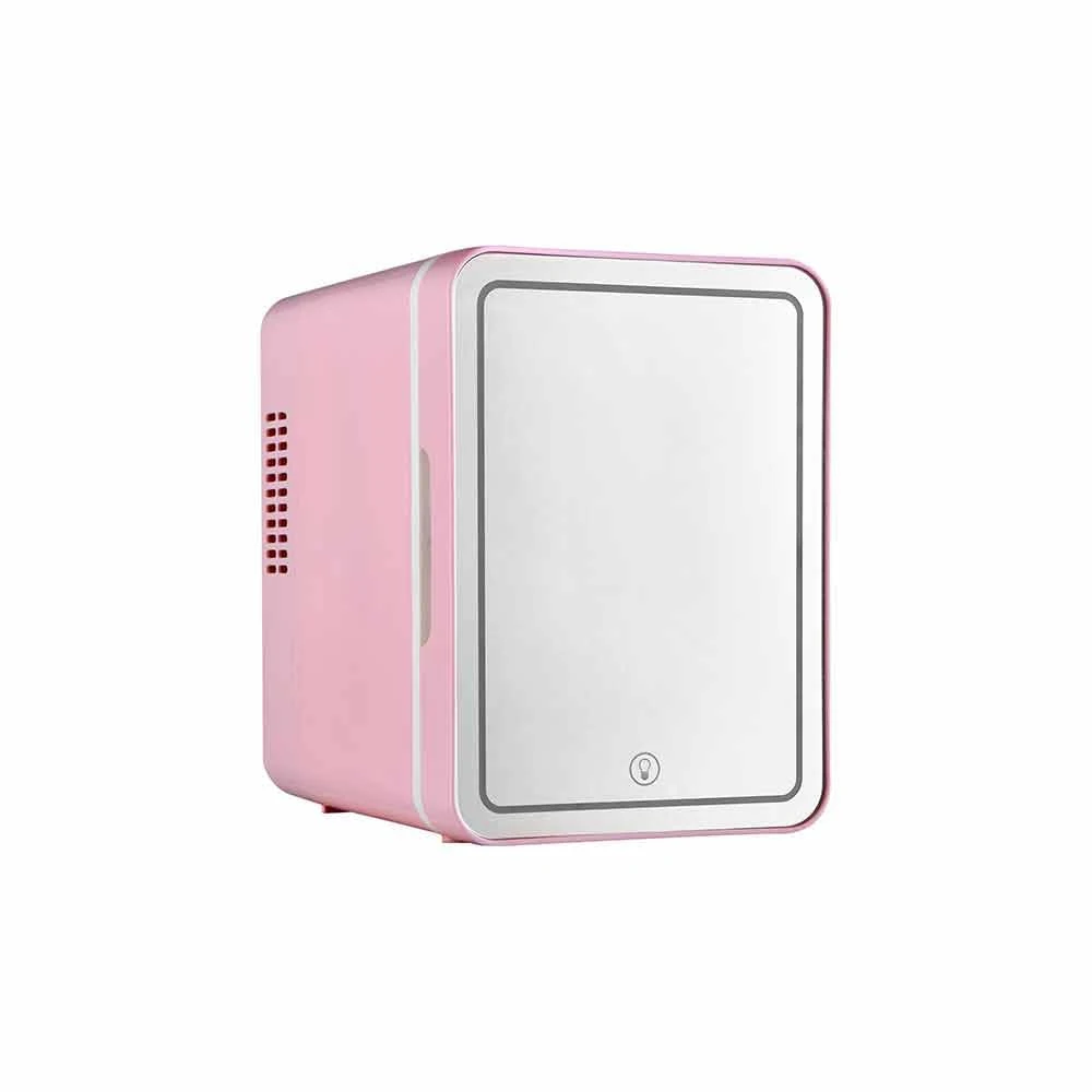 Mini Fridge for Bedrooms 4L Small Fridge with LED Mirror for Bedrooms, Car, Drinks, Beauty, 220V AC/12V DC Thermoelectric Cooler and Warmer, Pink
