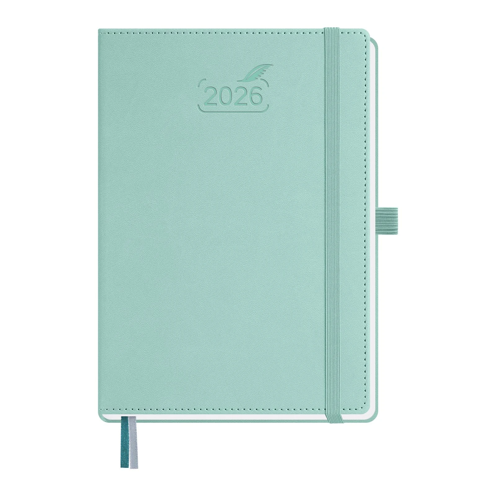 BEZEND 2026 Diary A5 Week to View (Jan-Dec 26) - Vertical Weekly Planner with Timeslots & Monthly Tab. Appointment Book 26 with Pen Holder & PU Leather Hardback - Mint Green