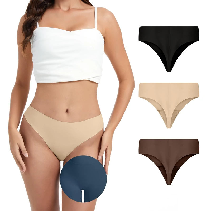 OVRUNS Seamless Thongs for Women No Show Thongs Knickers Invisible Underwear Multipack 3