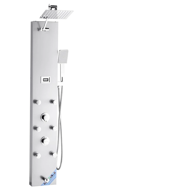 VEVOR Shower Panel with Tower System with Rainfall Showerhead, LED, Brushed Stainless Steel Shower Column 1240 mm 4 Function Tap with 6 Body Jets, Shower Head and Bath Spout - Image 1