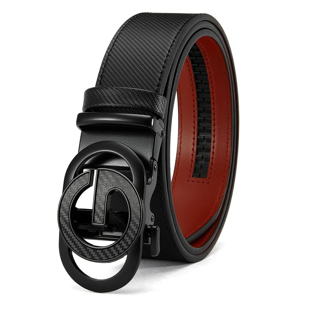 Men's Belt Leather Ratchet Belt for Men Dress Casual Every Day with Adjustable Buckle, Trim to Fit, Black, 32"-38" Waist