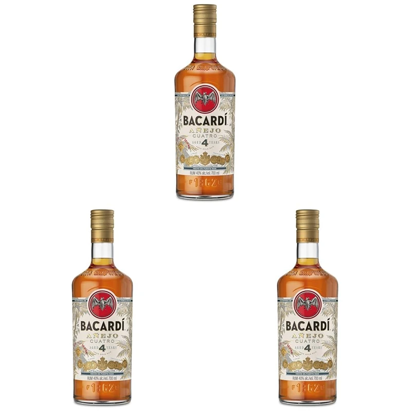 BACARDÍ Anejo 4 Year Old, 40% ABV, 70cl / 700ml, Premium Caribbean Rum, Barrel Aged 4 Years in Oak Casks Under the Caribbean Sun (Pack of 3)
