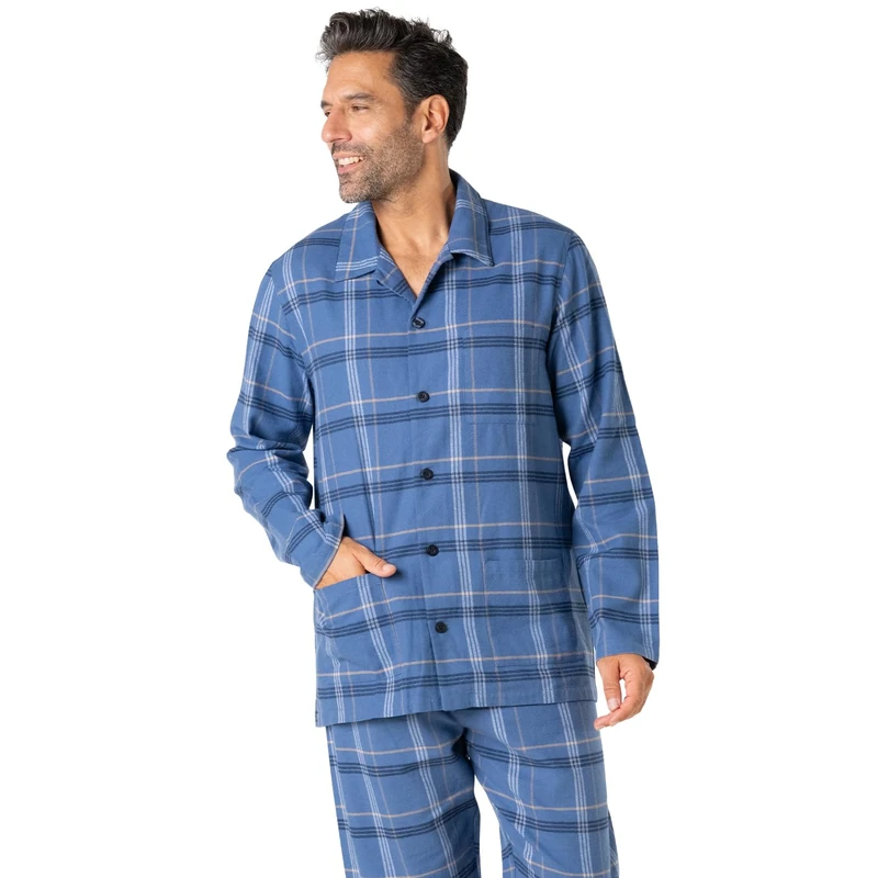 Eminence Men's Flanelle Lu09 Pajama Set, Blue/Beige/White, M - Image 1