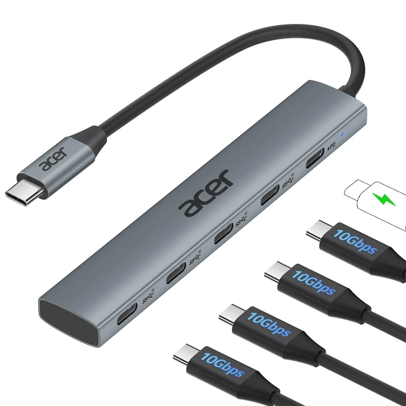 Acer USB C Hub 10Gbps with Type-C PD 100W, Ultra Slim Aluminum 5-in-1 USB-C Splitter with 4*USBC 3.2 Ports, for iPhone 15/16 series, MacBook iPad Pro/Air, iMac, Chromebook, Galaxy S24/23 etc.