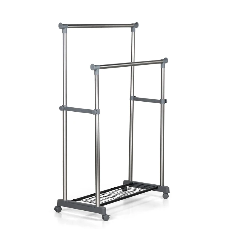 Brigros - Double Pole Stainless Steel Laundry Basket with Wheels, Clothes Rack with Wheels, Clothes Rack Trolley with Wheels 90 x 42 x 148 cm - Image 1