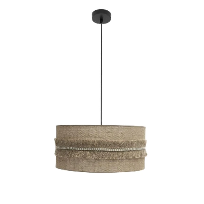 Zarivy Pendant 2xe27 Black with Sack Regx50x50 cm and Fringes, Ideal for Decorative Lighting Indoors and Outdoors.