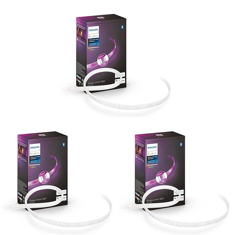 Philips Hue Lightstrip Extension v4 [1 m] White and Colour Ambiance Smart LED Kit with Bluetooth, Compatible with Alexa, Google Assistant and Apple HomeKit (Packaging May Vary) (Pack of 3)