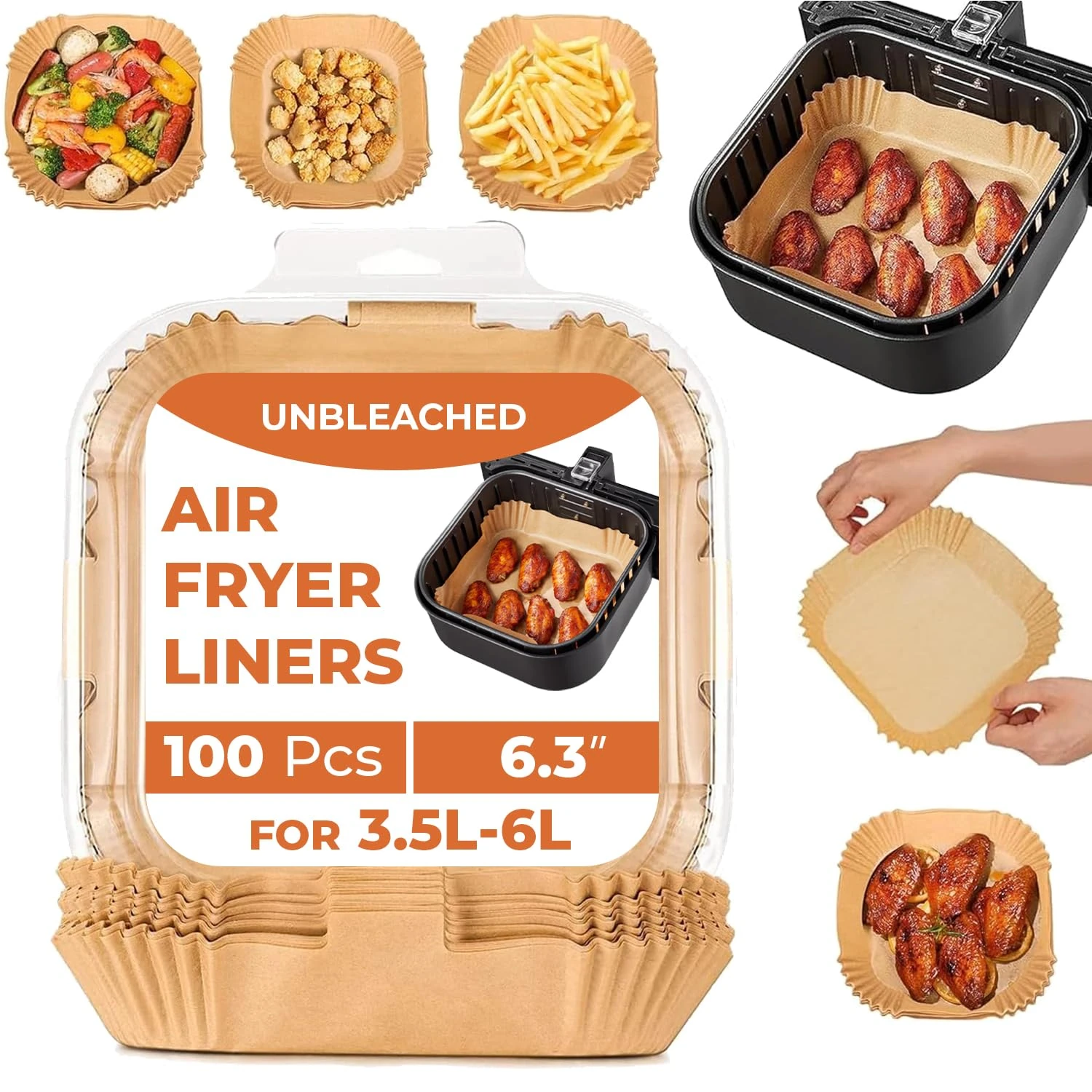 Roe Tenpo Air Fryer Liners, 100Pcs Disposable Baking Parchment Paper, Non-Stick & Greaseproof, Air Fryer Accessories for Ninja ON400UK AF140UK SL300UK, COSORI, Tefal, Russell Hobbs Air Fryer