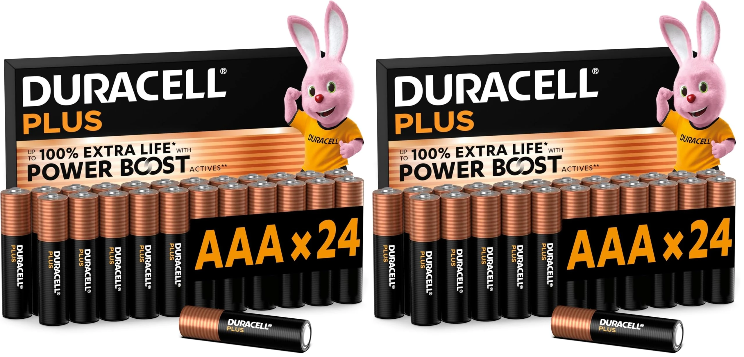 DURACELL Plus AAA Batteries (48 Pack) – Alkaline Batteries 1.5V – Up to 100% Extra Life with POWER BOOST Actives– Reliability For Everyday Devices – 0% Plastic Packaging – 10-Year Storage-MN2400