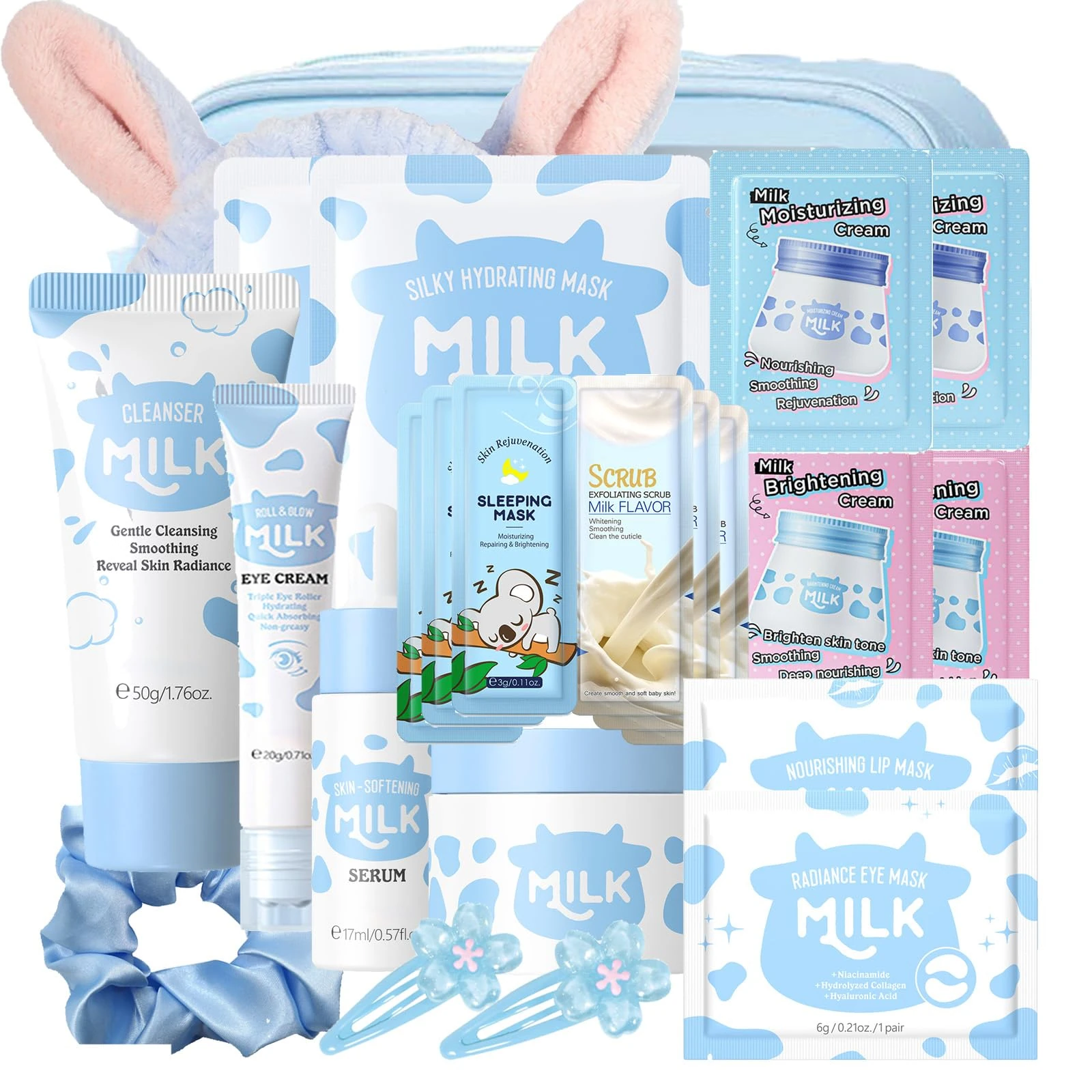 Milk Skin Care Sets & Kits - Teenage Girls Gifts - Milk Skincare Set for Teen Skincare - Gifts For Women - Travel Skincare Set Daily Face Care - Deep Hydrating Smoothing 23PCS