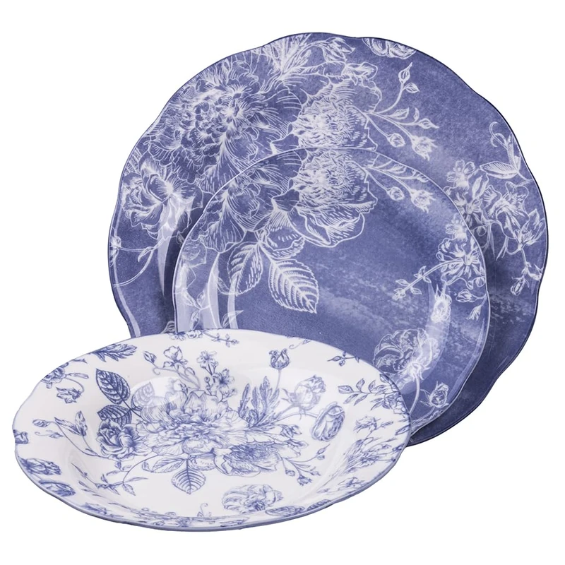 18-Piece Porcelain 6-Seater Dinner Set, Floral Design, Lilac, Fleurette