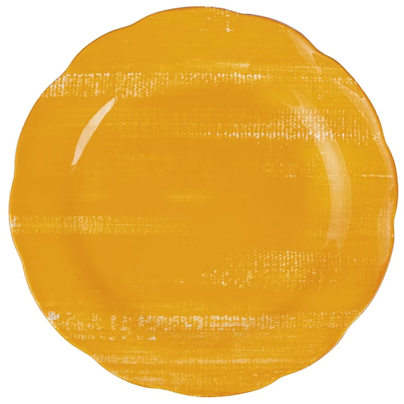 Villa d'Este Home Tivoli Set of 6 Porcelain Dinner Plate, Scalloped Edge, Orange, Versilia