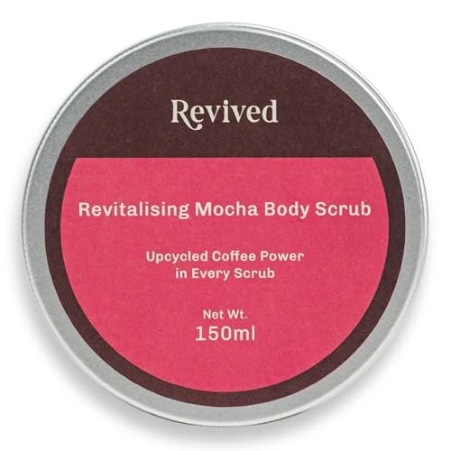 Revived Revitalising Mocha Body Scrub | Lab‑Formulated by Expert R&D Team | Quick & Easy Smooth Skin | Upcycled Coffee Grounds Exfoliator with Cocoa Butter & Sunflower Oil | Vegan Certified | 150ml