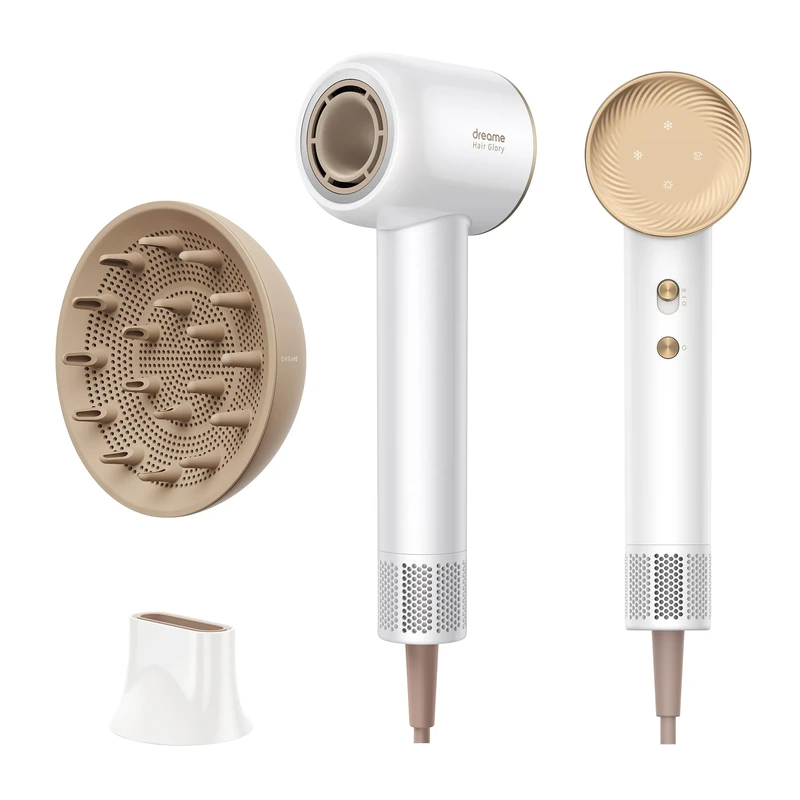 DREAME Glory Combo Hair Dryer, 110000 RPM Professional Hair Dryer, 70 m/s Air Speed, Powerful Negative Ion Technology, Light Weight, Temperature and Air Speed Control, White