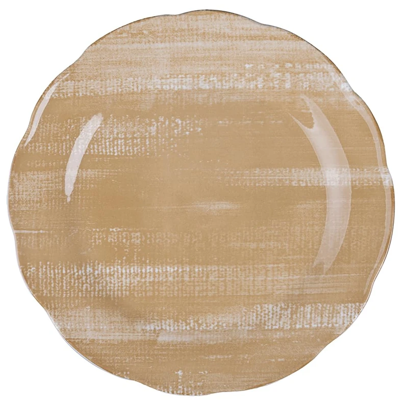 Villa d'Este Home Tivoli Set of 6 Porcelain Dinner Plate, Scalloped Edge, Sand, Versilia