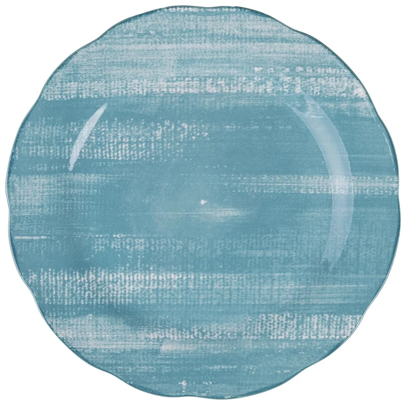 Villa d'Este Home Tivoli Set of 6 Porcelain Dinner Plate, Scalloped Edge, Turquoise, Versilia