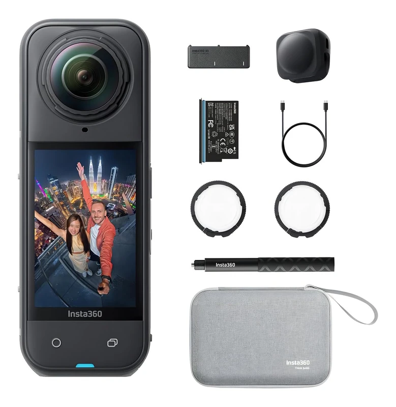 Insta360 X5 Essentials Bundle-8K 360° Waterproof Action Camera - Includes Selfie Stick, Extra Battery, Quick Charge Case, Standard Lens Protectors, Lens Cap, Case