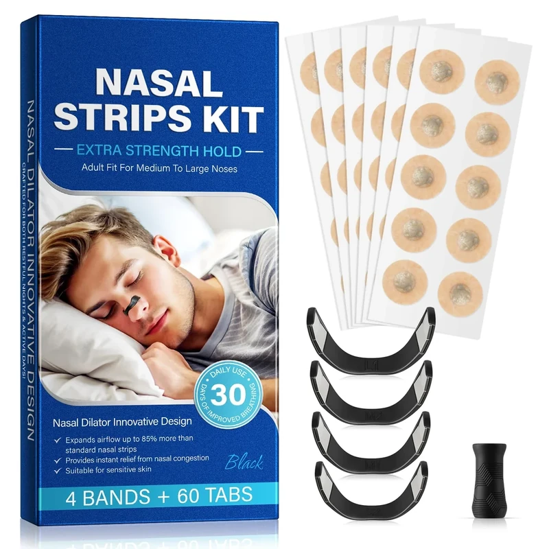 QUANHAO Magnetic Nose Strips 60pcs - 1 Month, Anti Snore, 4 Sizes