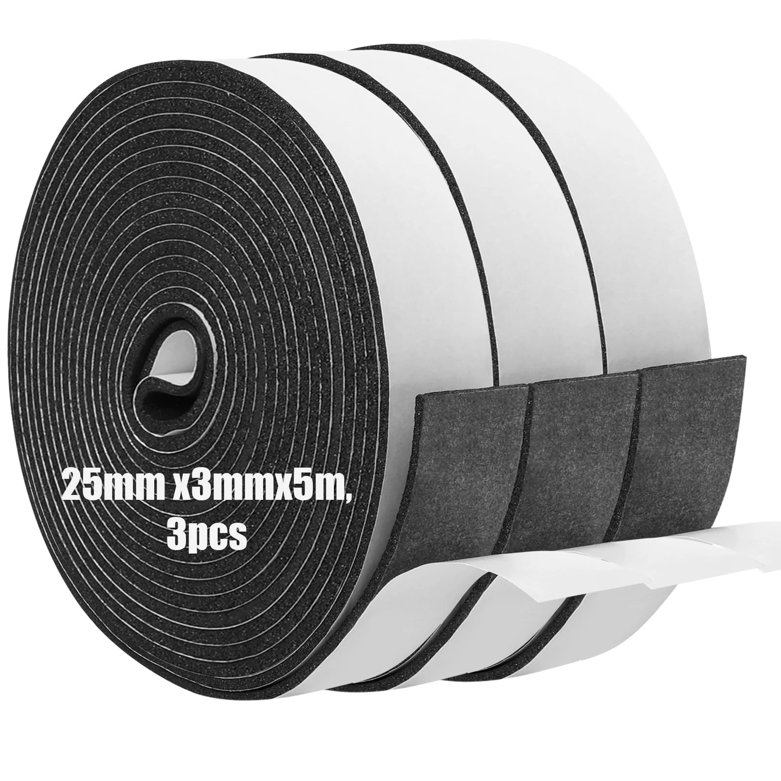 Foam Insulation Tape Self Adhesive,25mm(W) x3mm(T) x5m(L)-3pcs,Weather Stripping for Doors and Windows,Sound Proof Soundproofing Door Seal,Weatherstrip,Cooling,Air Conditioning Seal Strip
